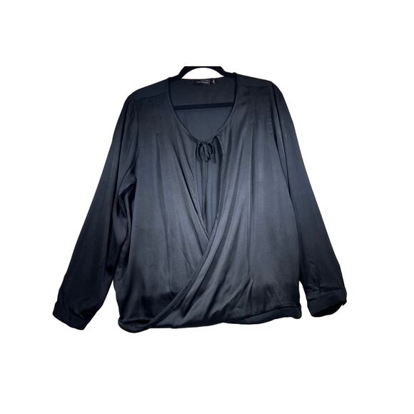 The Limited Black Satin Long Sleeve Flowy Open Front Blouse Top Womens Large - Picture 1 of 14